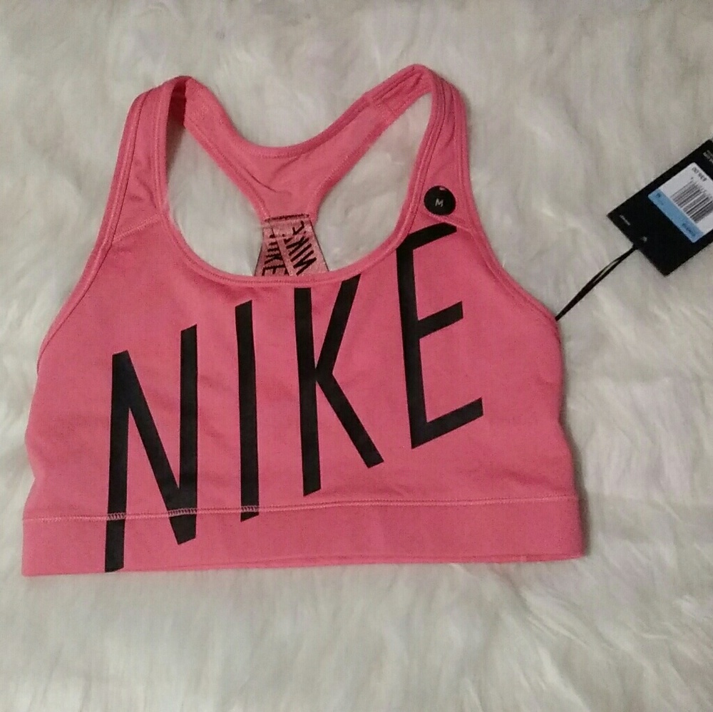 Pink Nike logo sports bra.